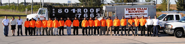 Tiger Roofing Team standing outside for a team picture