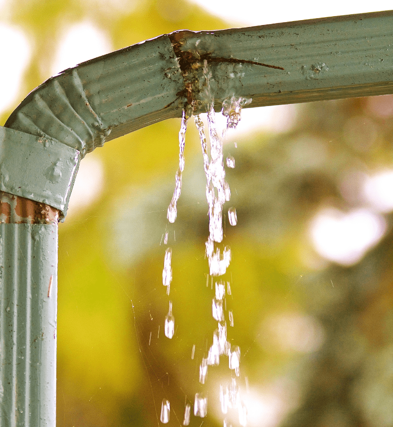Broken gutter leaking water