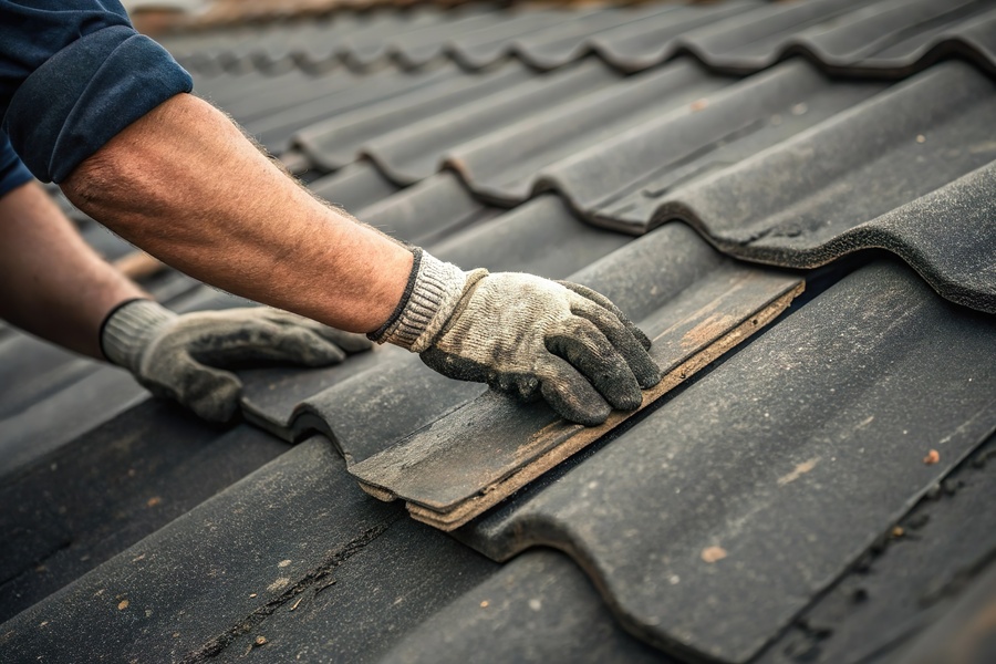 roofing expert working on roof replacement
