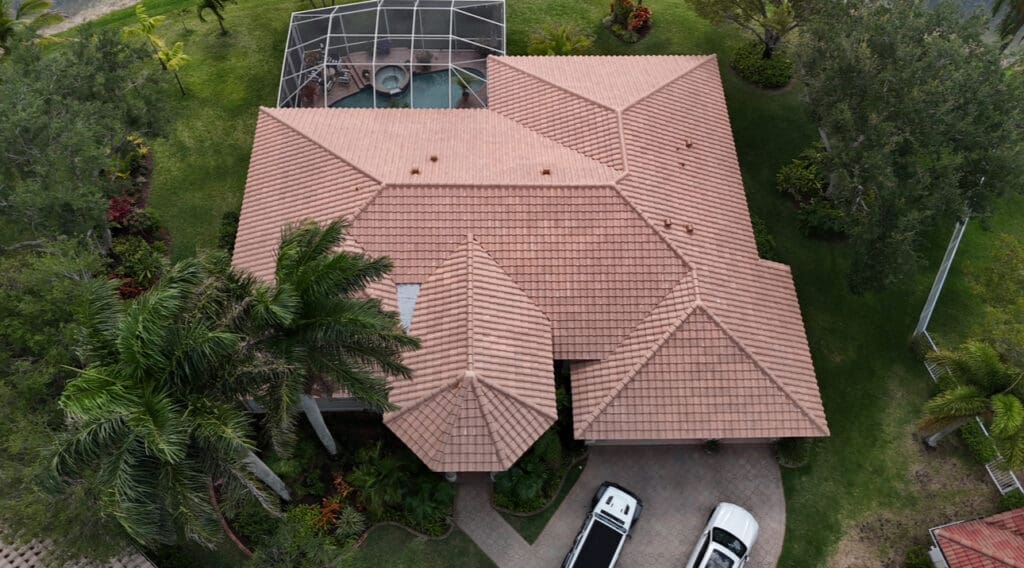 Red clay roof on home