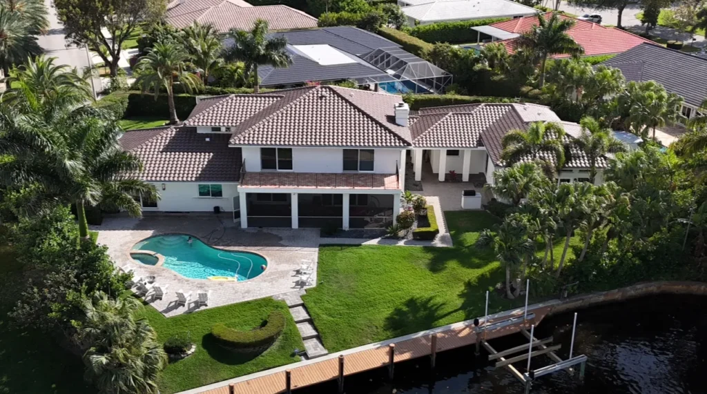 Aerial view of home with new roof