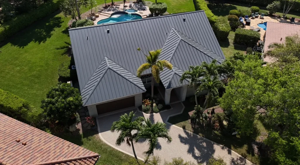 Aerial view of metal roof