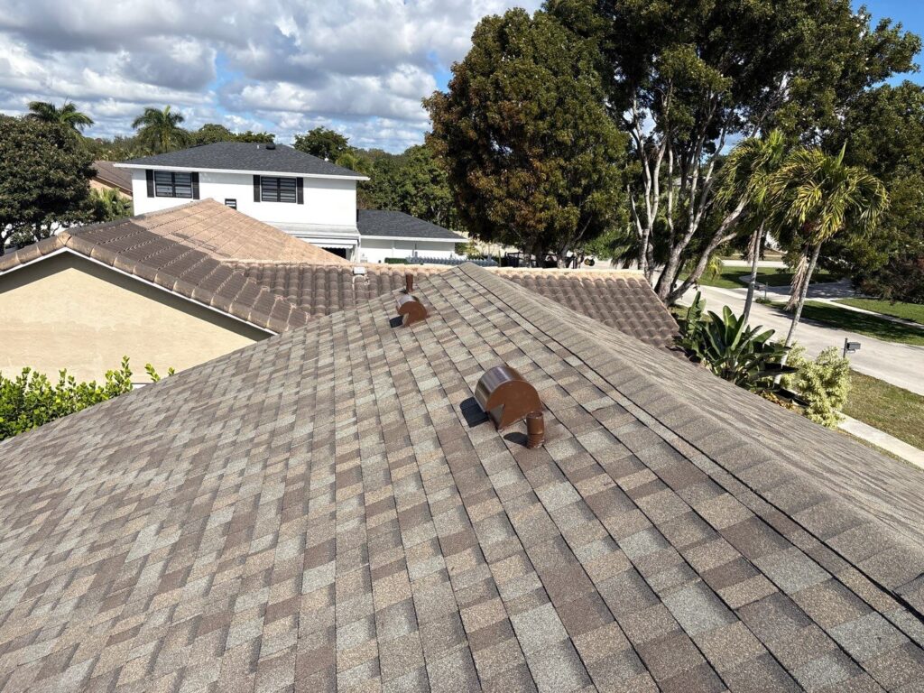close up of roof after shingle roof repair in Ft. Lauderdale, FL